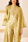 The Right Cut_Beige Chanderi Silk Open Angele Jacket_Online_at_Aza_Fashions