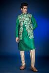 Shop_Eleven Brothers_Green Linen Silk Forest Print Bundi Kurta Set_Online_at_Aza_Fashions