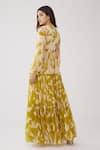 Shop_KoAi_Peach Chiffon Floral V Neck Tiered Dress For Women_at_Aza_Fashions