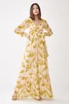 Buy_KoAi_Peach Chiffon Floral Print Wrap Jumpsuit_at_Aza_Fashions