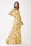 KoAi_Peach Chiffon Floral Print Wrap Jumpsuit_Online_at_Aza_Fashions