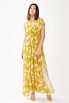 Buy_KoAi_Peach Chiffon Floral Round Kaftan Dress _at_Aza_Fashions