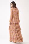 Shop_Koai_Pink Chiffon Floral Print V Neck Tiered Dress _at_Aza_Fashions