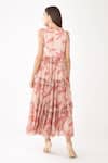 Shop_Koai_Pink Chiffon Floral Print V Neck Midi Dress _at_Aza_Fashions