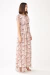 KoAi_Pink Chiffon Floral Round Kaftan Dress _Online_at_Aza_Fashions