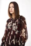 Buy_KoAi_Brown Chiffon Floral Print Tiered Dress_Online_at_Aza_Fashions