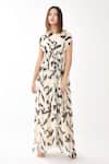 Shop_Koai_White Chiffon Floral Print Round Kaftan Dress _at_Aza_Fashions