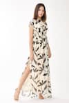 Koai_White Chiffon Floral Print Round Kaftan Dress _Online_at_Aza_Fashions