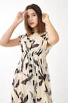 Buy_Koai_White Chiffon Floral Print Round Kaftan Dress _Online_at_Aza_Fashions