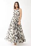 KoAi_White Chiffon Floral Round Strappy Dress _Online_at_Aza_Fashions