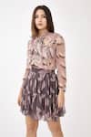 KoAi_Pink Chiffon Floral Bow Top _Online_at_Aza_Fashions