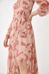 Koai_Peach Chiffon Floral Print V Neck Wrap Dress _Online_at_Aza_Fashions