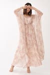 Koai_Pink Chiffon Floral Print V Neck Kaftan Dress _Online_at_Aza_Fashions