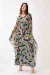 Buy_KoAi_Green Georgette Floral V Neck Kaftan Dress _at_Aza_Fashions