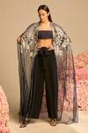 Buy_Not So Serious By Pallavi Mohan_Blue Tulle And Crepe Embellished Sequin Lucent Cape With Bralette _at_Aza_Fashions