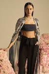 Not So Serious By Pallavi Mohan_Blue Tulle And Crepe Embellished Sequin Lucent Cape With Bralette _Online_at_Aza_Fashions
