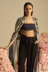 Not So Serious By Pallavi Mohan_Blue Tulle And Crepe Embellished Sequin Lucent Cape With Bralette _Online_at_Aza_Fashions
