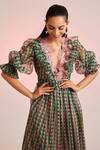 Buy_Pankaj & Nidhi_Green Organza Porta Puff Sleeve Dress_Online_at_Aza_Fashions