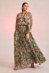 Pankaj & Nidhi_Green Chiffon Porta Pleated Maxi Dress_Online_at_Aza_Fashions