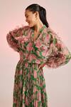 Buy_Pankaj & Nidhi_Green Chiffon Porta Pleated Maxi Dress_Online_at_Aza_Fashions
