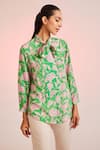 Buy_Pankaj & Nidhi_Green Silk Crepe Embellished Tie-up Porta Bow Shirt  _Online_at_Aza_Fashions