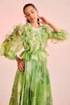 Buy_Pankaj & Nidhi_Green Organza Embellished Floral Round Florina Pleated Dress  _Online_at_Aza_Fashions