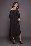 Shop_Deepika Arora_Black 100% Cotton Plain Mandarin Collar Color Block Puff Sleeve Dress _at_Aza_Fashions