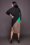 Shop_Deepika Arora_Multi Color 100% Cotton Plain Mandarin Collar Colorblock Shirt Dress _at_Aza_Fashions