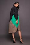 Deepika Arora_Multi Color 100% Cotton Plain Mandarin Collar Colorblock Shirt Dress _Online_at_Aza_Fashions