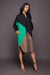 Buy_Deepika Arora_Multi Color 100% Cotton Plain Mandarin Collar Colorblock Shirt Dress _Online_at_Aza_Fashions