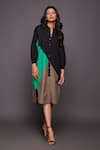 Shop_Deepika Arora_Multi Color 100% Cotton Plain Mandarin Collar Colorblock Shirt Dress _Online_at_Aza_Fashions