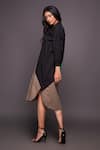Deepika Arora_Multi Color 100% Cotton Plain Mandarin Collar Colorblock Shirt Dress _at_Aza_Fashions