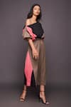 Deepika Arora_Multi Color 100% Cotton Plain Asymmetric Colorblock Top And Pant Set _Online_at_Aza_Fashions