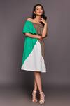 Buy_Deepika Arora_Multi Color 100% Cotton Straight Colorblock Off Shoulder Dress _at_Aza_Fashions