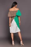 Shop_Deepika Arora_Multi Color 100% Cotton Straight Colorblock Off Shoulder Dress _at_Aza_Fashions