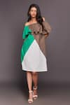 Deepika Arora_Multi Color 100% Cotton Straight Colorblock Off Shoulder Dress _Online_at_Aza_Fashions
