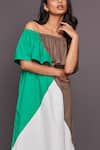 Shop_Deepika Arora_Multi Color 100% Cotton Straight Colorblock Off Shoulder Dress _Online_at_Aza_Fashions