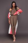 Buy_Deepika Arora_Multi Color 100% Cotton Plain Asymmetric Colorblock Top And Flared Pant Set _at_Aza_Fashions