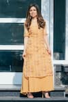 Buy_Ewaz_Yellow Organza Printed Floral Round Layered Kurta _at_Aza_Fashions