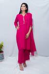 Shop_Ewaz_Pink Cotton Striped Boat Notched Kurta Set _at_Aza_Fashions