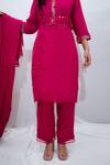Buy_Ewaz_Pink Cotton Striped Boat Notched Kurta Set _Online_at_Aza_Fashions
