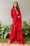 Buy_Ewaz_Red Raw Silk Hand Embroidered Dabka Work V Neck Floral Kurta Sharara Set _at_Aza_Fashions