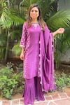 Buy_Ewaz_Purple Georgette Embroidered Sequin Work Round Chanderi Woven Kurta Sharara Set _at_Aza_Fashions