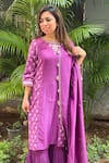 Shop_Ewaz_Purple Georgette Embroidered Sequin Work Round Chanderi Woven Kurta Sharara Set _at_Aza_Fashions