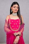 Buy_Ewaz_Pink Organza Hand Embroidered Sequin Work Square Neck Strappy Kurta Sharara Set _Online_at_Aza_Fashions