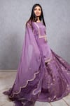 Buy_Ewaz_Purple Satin Georgette Floral Embroidered Kurta Lehenga Set_at_Aza_Fashions