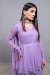 Shop_Ewaz_Purple Chiffon Hand Embroidered Nalki Work V Neck Peplum Kurta Sharara Set _at_Aza_Fashions