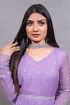 Ewaz_Purple Chiffon Hand Embroidered Nalki Work V Neck Peplum Kurta Sharara Set _Online_at_Aza_Fashions