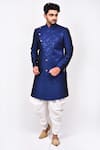 Buy_Khwaab by Sanjana Lakhani_Blue Jacquard Art Silk Woven Paisley Motif Sherwani Set_at_Aza_Fashions