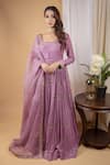 Buy Ikshita Choudhary Purple Organza, Muslin Floral Motifs Round Embroidered Anarkali Set With Jacket at Aza Fashions Buy_Ikshita Choudhary_Purple Organza, Muslin Floral Motifs Round Embroidered Anarkali Set With Jacket _at_Aza_Fashions